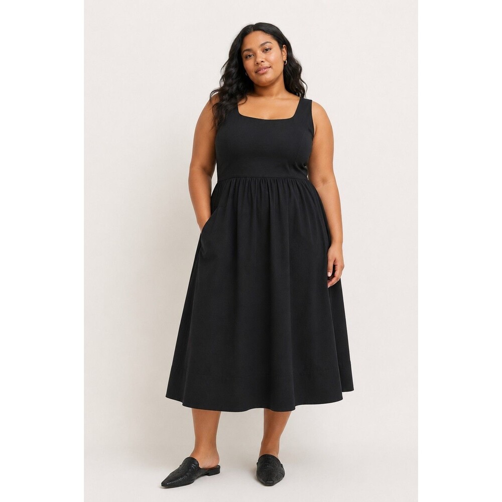 Minimalist Black Midi Tank Dress Everlane The Supima Jersey Riviera Sz XL NWOT